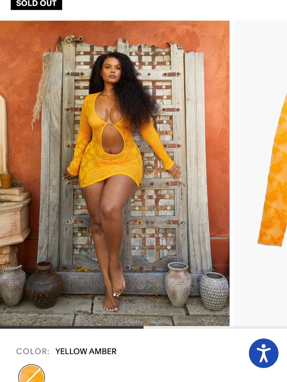 Savage X Fenty Yellow Amber Sz M STRAP UP LONG-SLEEVE LACE SLIP